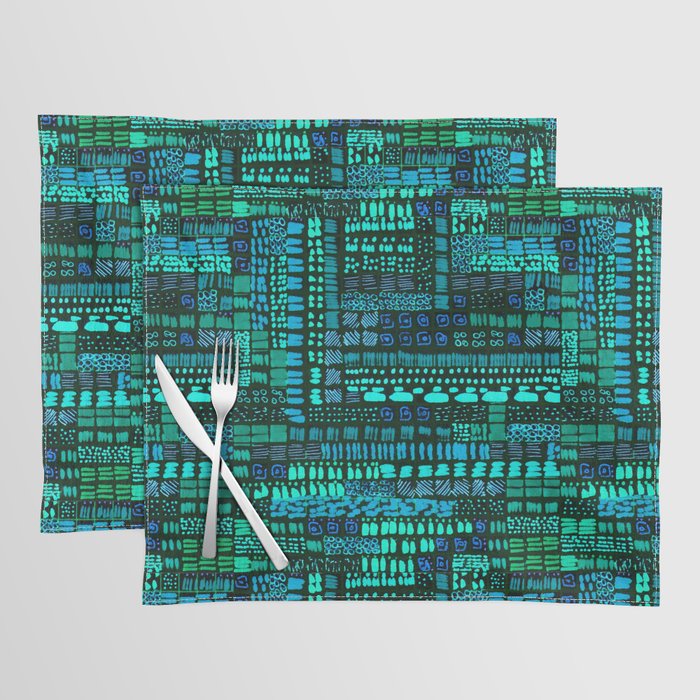 blue turquoise ink marks hand-drawn collection Placemat