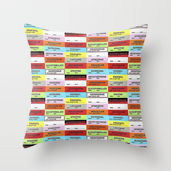 Anesthesia Labels Throw Pillow