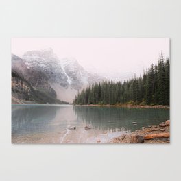 Snowy mountain, pine forest landscape, boreal forest, nature wall art Canvas Print