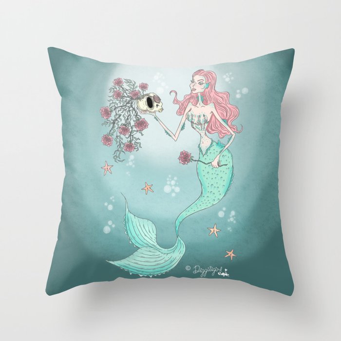 Spooky Mermaid Throw Pillow