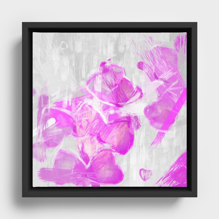 White pink brush strokes hearts Framed Canvas