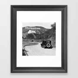 Old Hollywood sign Hollywoodland black and white photograph Framed Art Print