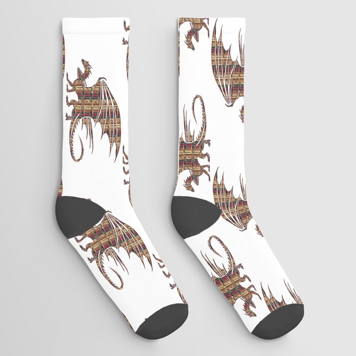 Dragon Silhouettes Filled with Vintage Books Socks