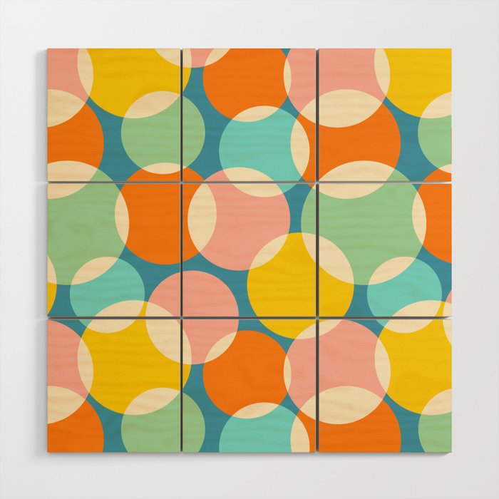 SOFT FOCUS RETRO ABSTRACT in BRIGHT MULTI-COLOURS ON BLUE Wood Wall Art