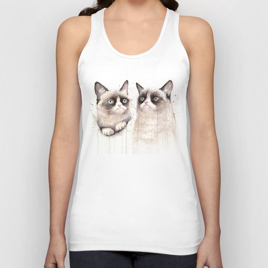Grumpy Watercolor Cats Unisex Tank Top