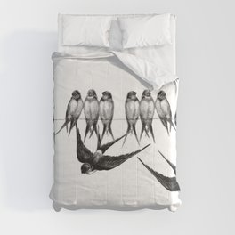 Vintage birds perched on a wire Comforter