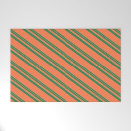 [ Thumbnail: Sea Green & Coral Colored Striped/Lined Pattern Welcome Mat ]