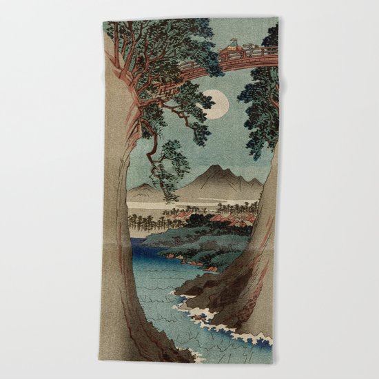 Saruhashi Bridge in Kai Province Japan Beach Towel