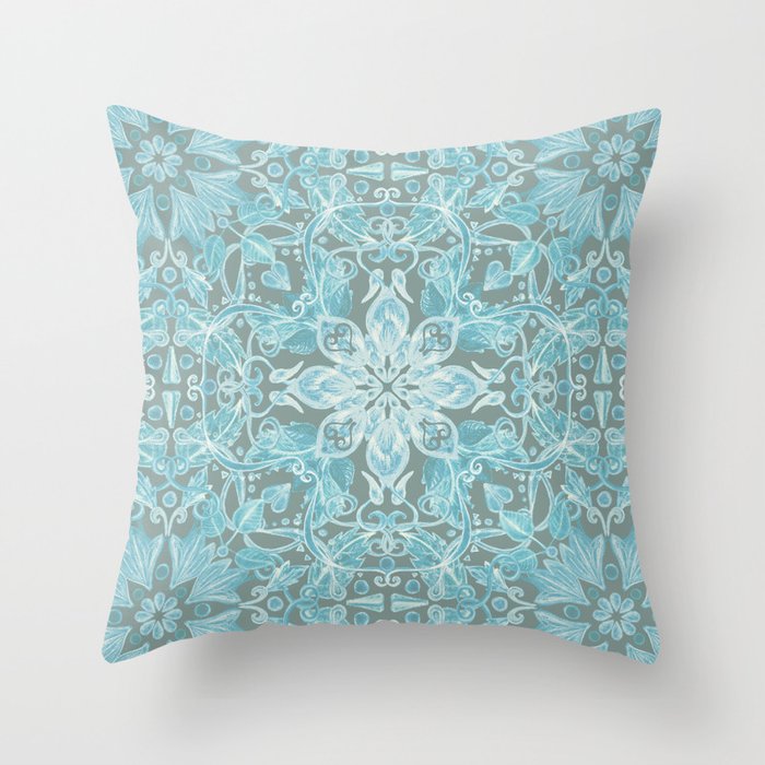 Soft Teal Blue & Grey hand drawn floral pattern Throw ...