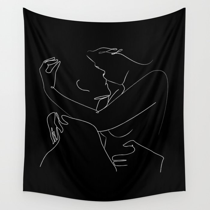 One line couple kiss black  Wall Tapestry