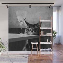 The Nightwatch Cat at the Absinthe bar black and white photograph / art photography Wall Mural