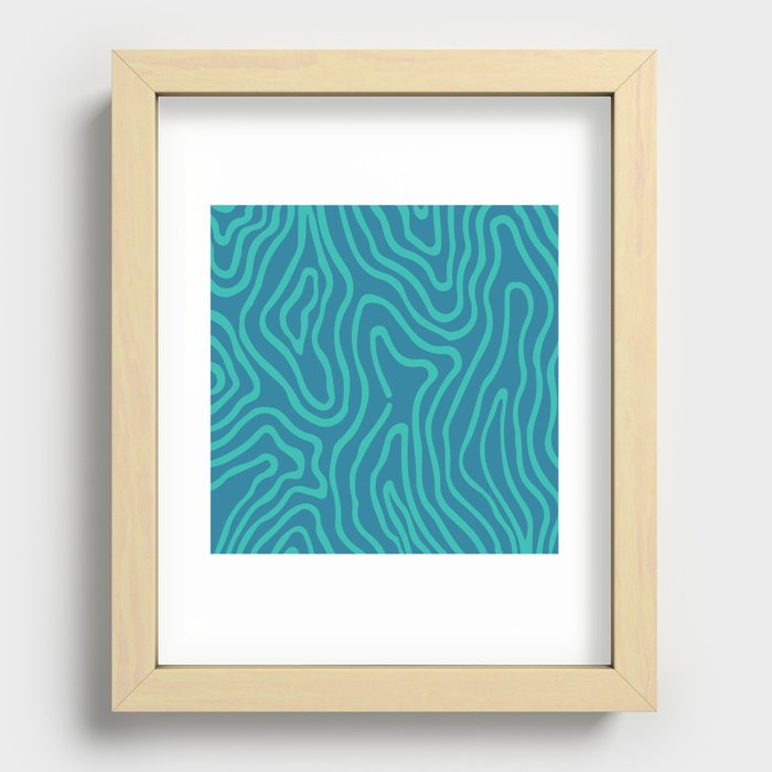 Abstract Retro Topographic Print - Lapis Lazuli and Maximum Blue Green Recessed Framed Print