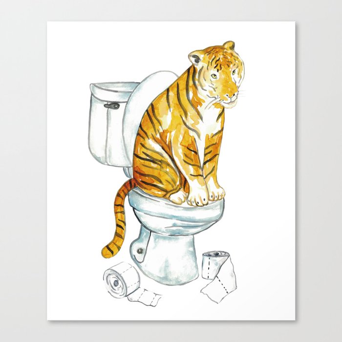 Tiger toilet Painting Wall Poster Watercolor Canvas Print