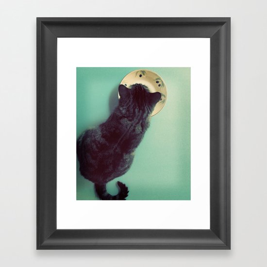Cat and Saucer Framed Art Print