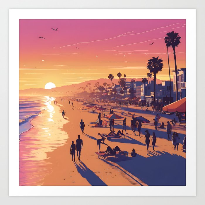 Golden Hour Glow: Santa Monica's Sunset Spectacle Art Print