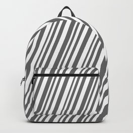 [ Thumbnail: Dim Gray & White Colored Lines/Stripes Pattern Backpack ]