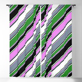 [ Thumbnail: Eye-catching Forest Green, Violet, Light Slate Gray, Black & White Colored Striped/Lined Pattern Blackout Curtain ]