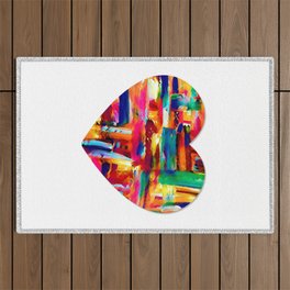 Hearts on Fire colorful heart - love abstract portrait painting Outdoor Rug