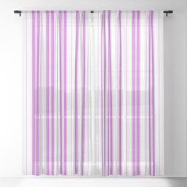 Magenta Pink and White Vintage American Country Cabin Ticking Stripe Sheer Curtain