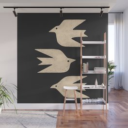 Doves In Flight Wall Mural | Graphic, Birds, Curated, Abstract, Flying, Illustration, Digital, Black And White, Animal, Pattern 