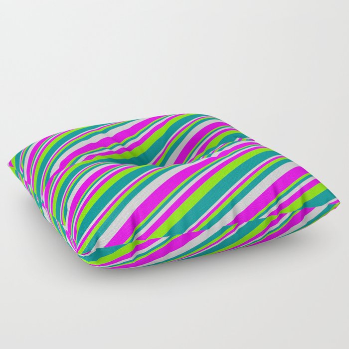 Light Grey, Fuchsia, Green, and Dark Cyan Colored Lines/Stripes Pattern Floor Pillow