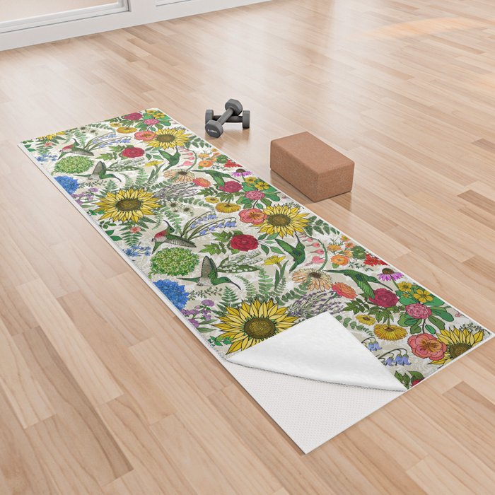 Wildflower Hummingbird Garden Yoga Towel