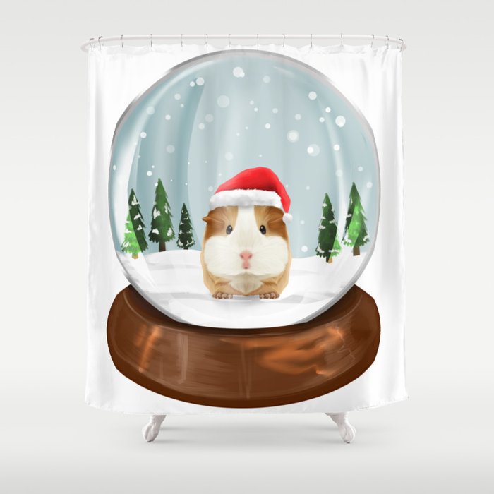 Guinea Pigs Snow Globe Kawaii Christmas Gift Idea Shower Curtain