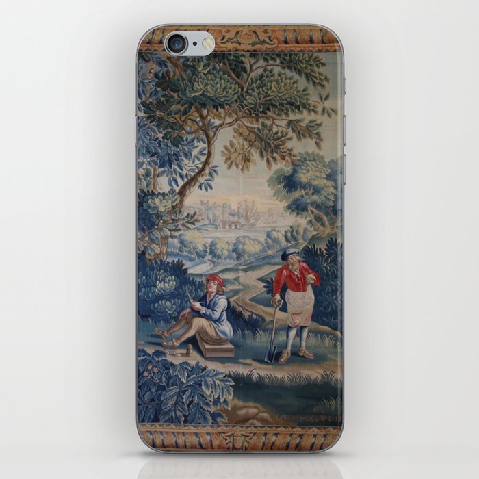 Antique 18th Century 'Gardener and His Friend' French Aubusson Tapestry iPhone Skin