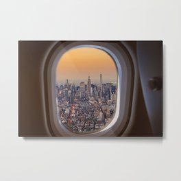 New York skyline from airplane window Metal Print