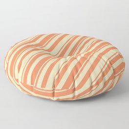 [ Thumbnail: Coral & Tan Colored Lines/Stripes Pattern Floor Pillow ]