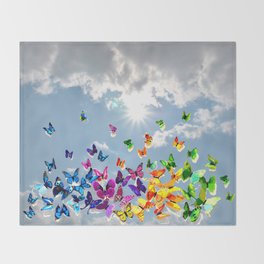 Butterflies in blue sky Throw Blanket