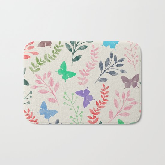 Watercolor flowers & butterflies Bath Mat