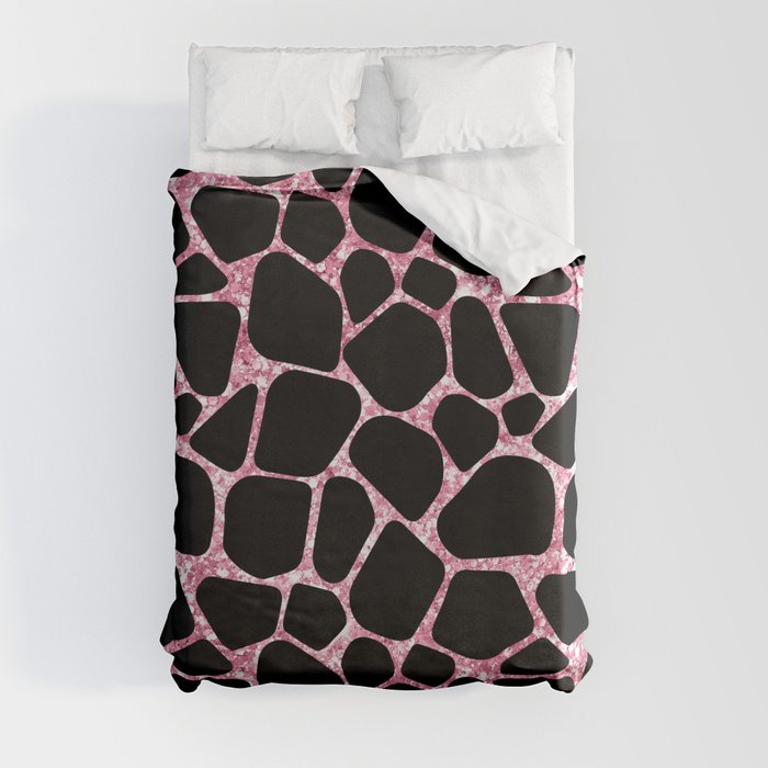 Black Pink Giraffe Skin Print Duvet Cover