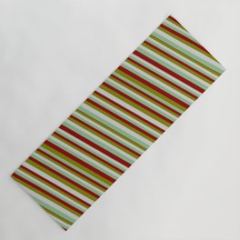 [ Thumbnail: Green, Light Gray, Dark Sea Green & Dark Red Colored Lines Pattern Yoga Mat ]