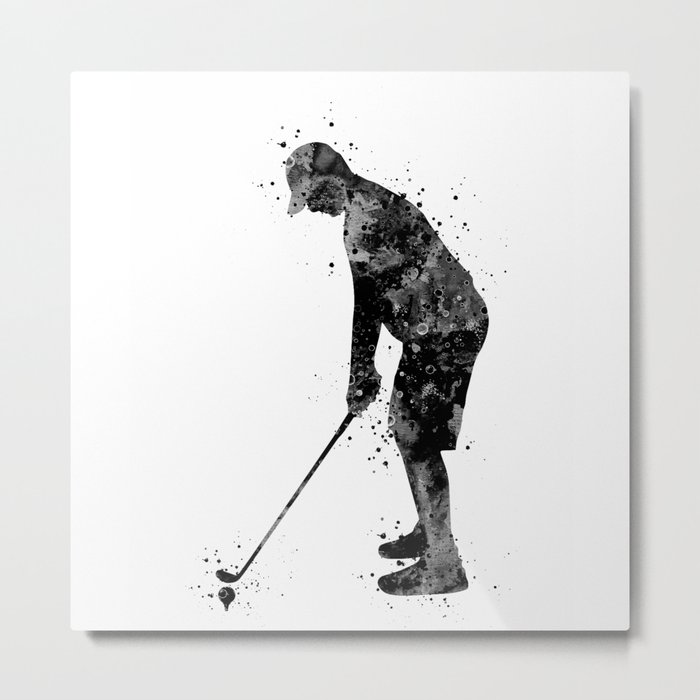 Golf Player Black and White Silhouette Metal Print