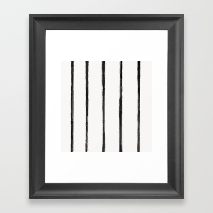 form blocs | skinny strokes vertical | black on off white Framed Art Print