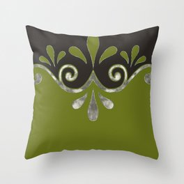 Abstract ornamental shape in olive green, grey  and silver Throw Pillow