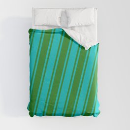 [ Thumbnail: Forest Green & Dark Turquoise Colored Striped Pattern Duvet Cover ]