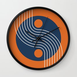 Geometric Lines and Shapes 15 in Navy Blue Orange Wall Clock
