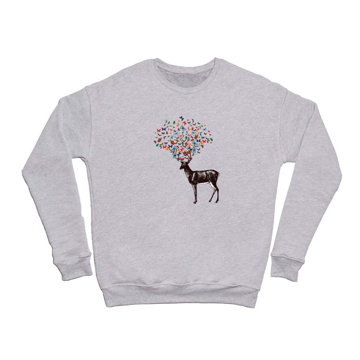 Deer And Butterfly Wildlife Nature Crewneck Sweatshirt