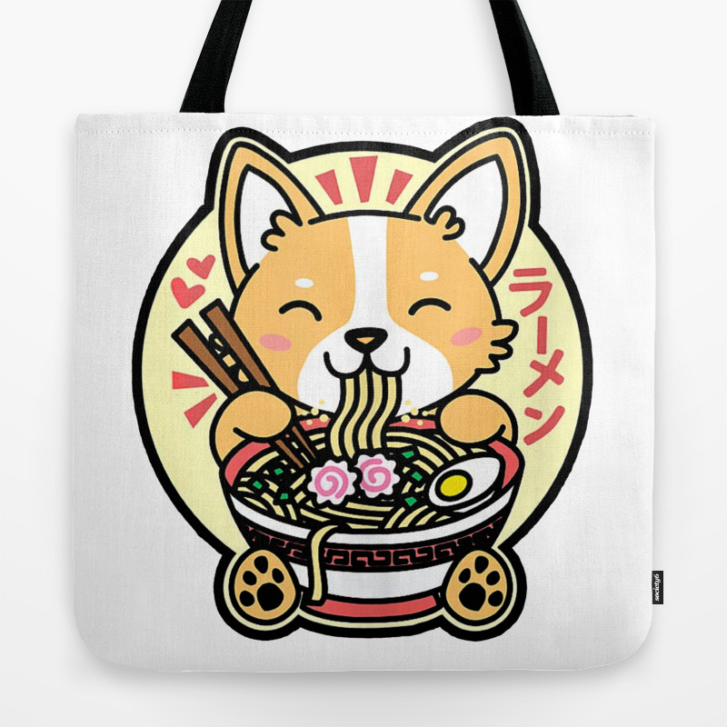 Kawaii Ramen Cute Anime Dog Corgi Japanese Noodles Tote Bag By