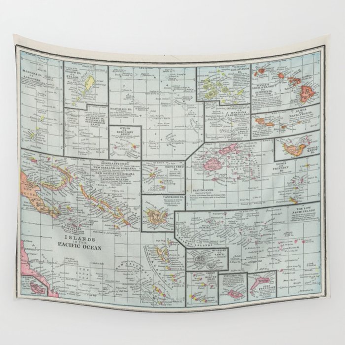 Vintage Map of The Islands of the Pacific (1901) Wall Tapestry by 