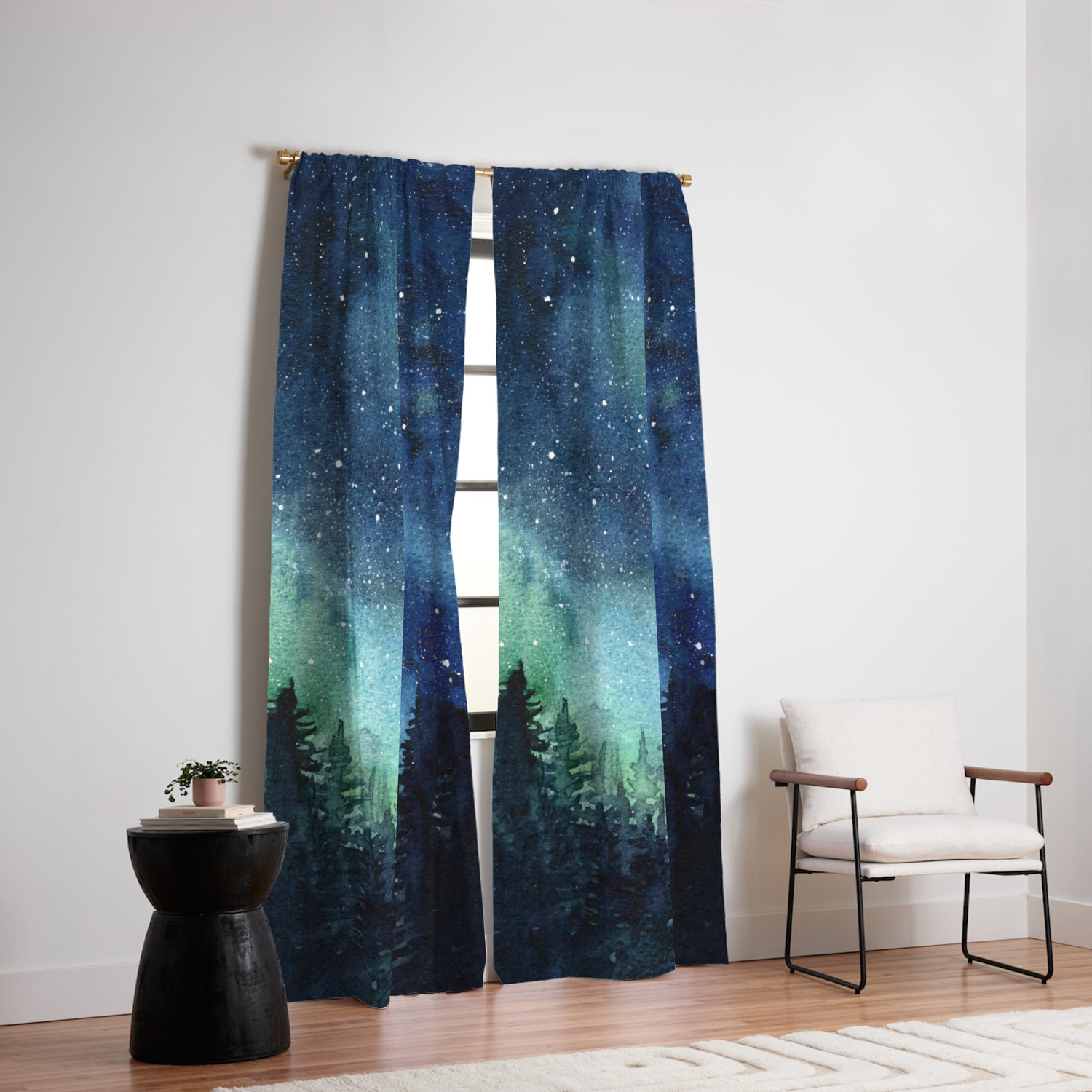 Galaxy Watercolor Aurora Borealis Painting Blackout Curtain By