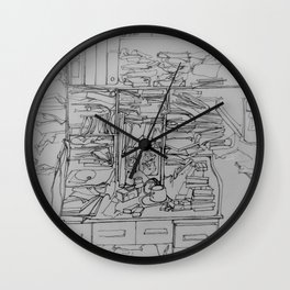 Messy Desk Pen and Ink Drawing Wall Clock