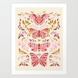 Vintage Butterflies Pink  Art Print