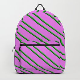 [ Thumbnail: Violet, Lime Green & Dark Green Colored Pattern of Stripes Backpack ]