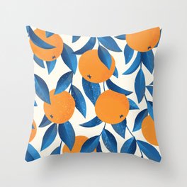 Vintage oranges on a branch with leaves hand drawn illustration pattern Throw Pillow