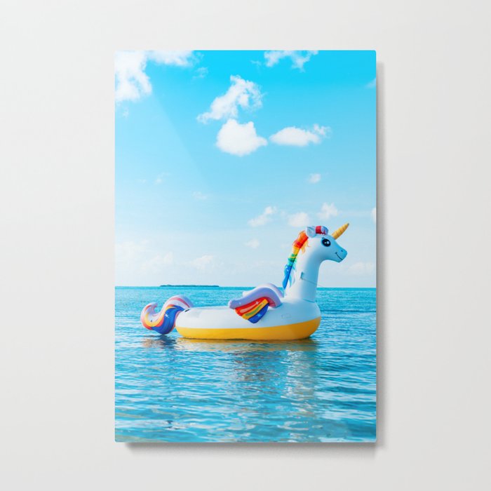 Summer Ocean Unicorn Float Metal Print