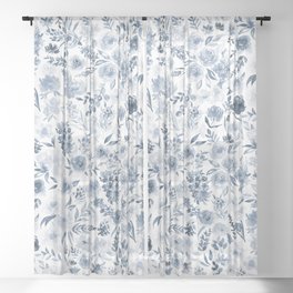 Watercolor florals in blue Sheer Curtain