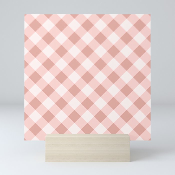 Diagonal buffalo check pale pink Mini Art Print